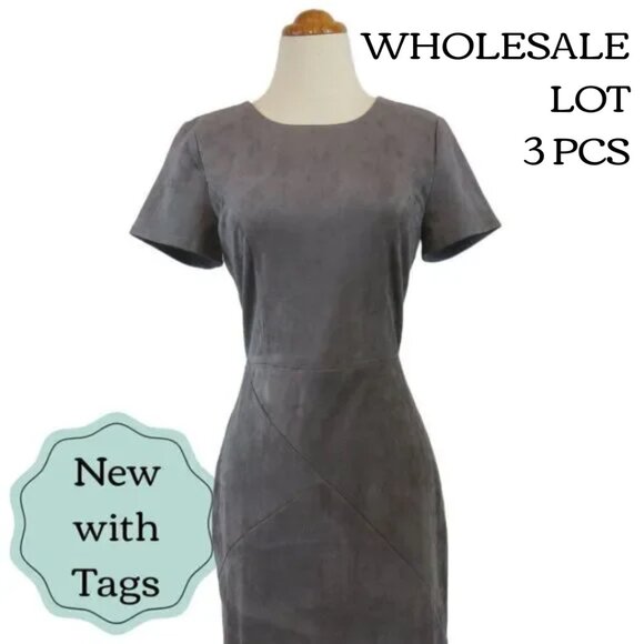 Wholesale Dresses Lot - Faux Suede 50's Wiggle Dress - 3 Pcs Reseller Sizes M-L - Picture 1 of 5